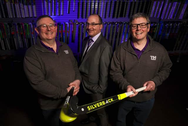 County Down sports retailer, Total Hockey has announced plans for a seven-figure investment to expand its warehouse capacity with the support of Ulster Bank. Established over two decades ago by brothers Alan and Steven McMurray, the firm is one of the leading specialist hockey equipment retailers in the UK and Ireland. Pictured is Ulster Bank’s Derick Wilson, Alan McMurray and Steven McMurray (right) of Total Hockey