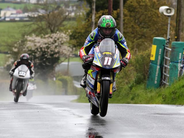 Dominic Herbertson (Burrows RK Racing) was fastest in Moto3 qualifying from Chris Meyer (122) at the Cemcor Cookstown 100. (Photo by Rod Neill/Pacemaker)