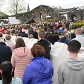 Aughnacloy crash victims Strabane vigil. Fountain Street Community Development Association in conjunction with parish priest Fr Declan Boland hosting a solidarity rosary at the grotto in Townsend Street, Strabane.