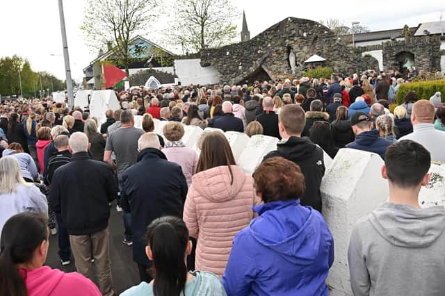Aughnacloy crash victims Strabane vigil. Fountain Street Community Development Association in conjunction with parish priest Fr Declan Boland hosting a solidarity rosary at the grotto in Townsend Street, Strabane.