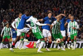 Rangers' Abdallah Sima (left) scores his side's winning goal in the Europa League Group C clash with Real Betis at Ibrox