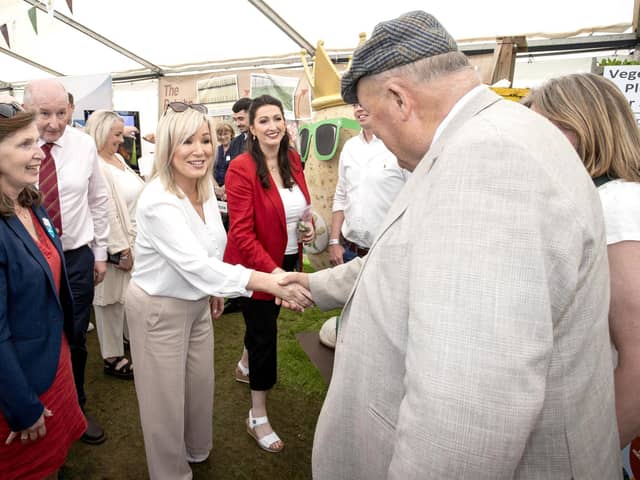 First Minister Michelle O'Neill and Deputy First Minister Emma Little-Pengelly visit the Healthy Horticulture stand at Balmoral Show on Thursday