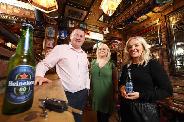 Pictured in celebration of the Designated Driver campaign are Paul O’Hare, general manager at The Duke of York, Gemma Herdman, brand manager for Craigavon-based United Wines, which handles all of Heineken®’s sales, marketing and distribution in Northern Ireland and Maura Bradshaw, United Wines business development manager