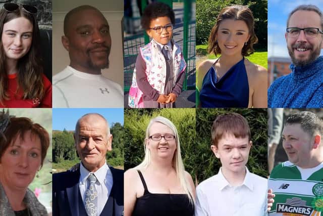The ten people killed in the Creeslough explosion: (top row, left to right) Leona Harper, 14, Robert Garwe, 50, Shauna Flanagan Garwe, five, Jessica Gallagher, 24, and James O'Flaherty, 48, and (bottom row, left to right) Martina Martin, 49, Hugh Kelly, 59, Catherine O'Donnell, 39, her 13-year-old son James Monaghan, and Martin McGill, 49.