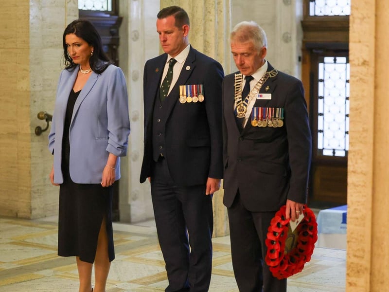 (L-R) Emma Little-Pengelly, Deputy First Minister, David Johnstone, Veterans Commissioner for Northern Ireland and Colin Ward, Chair of the Royal British Legion in Northern Ireland