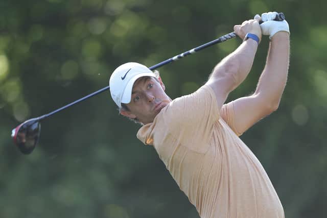 Northern Ireland's Rory McIlroy hits a tee shot on the 15th hole during the second round of the Memorial Tournament