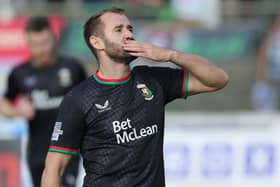 Glentoran's Niall McGinn celebrates his goal during Saturday's game at The Oval