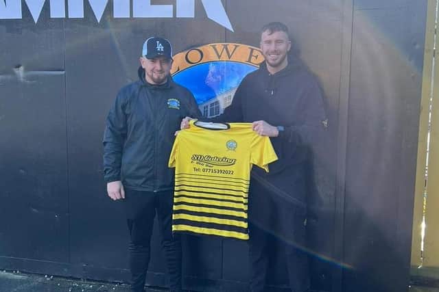 Jordan Williamson after signing for Lower Shankill. (Photo by Lower Shankill FC)