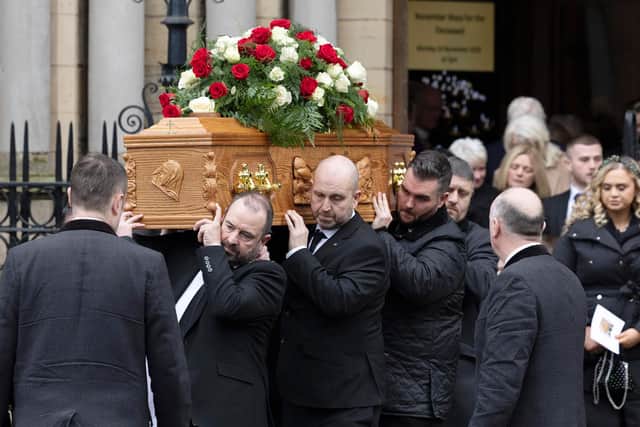 The funeral of Josephine Holmes at St Patrick’s Church in Belfast City Centre.  TV presenter and newsreader Eamonn Holmes was unable to make the journey from England for his mother’s funeral.