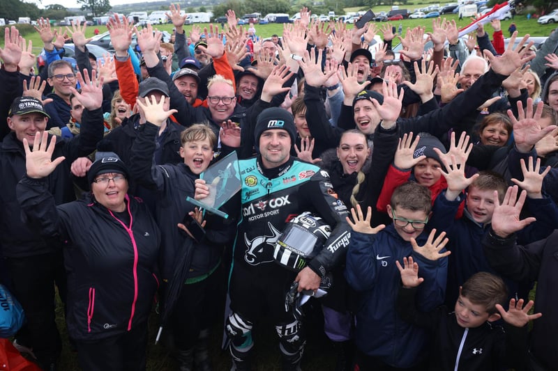 Ballymoney's Michael Dunlop celebrates five wins and his 10th 'Race of Legends' victory at the Armoy Road Races
