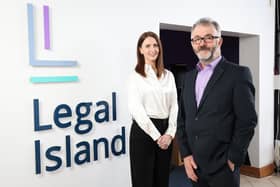 Legal Island celebrates 25th Anniversary and looks ahead to the future of HR and embracing AI. Pictured: Chairman, Barry Phillips BEM and Jayne Gallagher, managing director of Legal Island, at their offices in Antrim