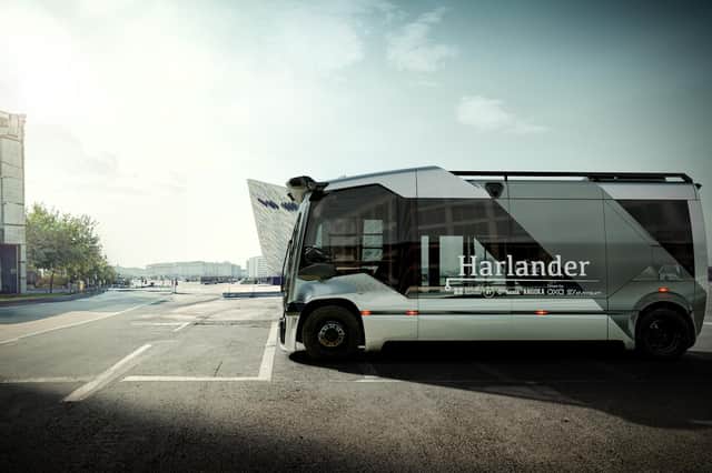 This is the Harlander self-driving shuttle bus that will ferry up to 40 passengers along a mile-long stretch of Belfast's Harbour Estate. The Belfast services are due to begin in 2025 with government backing from Innovate UK and the Centre for Connected & Autonomous Vehicles (CCAV)