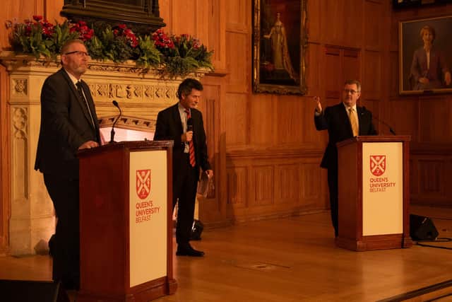 Ulster Unionist leader Doug Beattie and DUP leader Sir Jeffrey Donaldson discuss the future of unionism at an event at Queen's University Belfast on Thursday night, hosted by the former BBC NI Political Editor Mark Devenport.