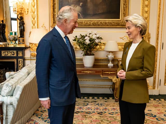 King Charles III meeting European Commission president Ursula von der Leyen yesterday during an audience at Windsor Castle, Berkshire