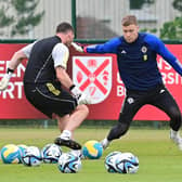 Northern Ireland's Bailey Peacock-Farrell in training at The Dub this week before Euro 2024 qualifiers against Denmark and Kazakhstan