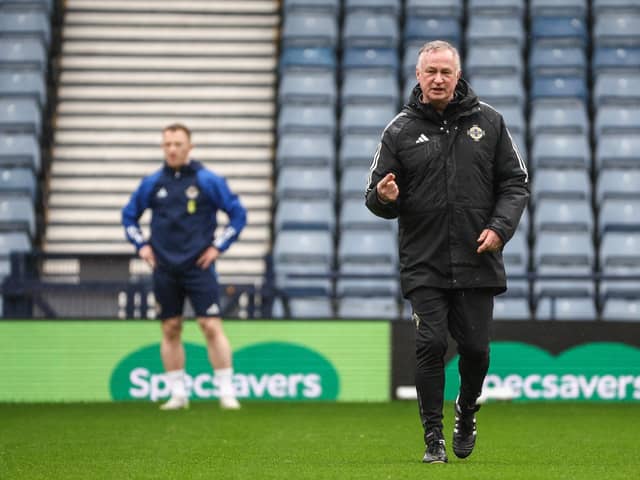Northern Ireland manager Michael O’Neill during Monday’s training session at Hampden Park