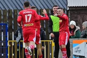 Ronan Hale celebrates his strike for Cliftonville during their 4-1 win away at Loughgall