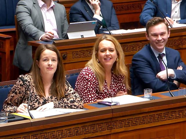 The Alliance benches laughing at Jonathan Buckley, DUP MLA