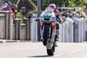 Jeremy McWilliams claimed a podium in the Supertwin class at the 2025 North West 200 on the J McC Racing Aprilia. (Photo by David Maginnis/Pacemaker Press)