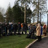 Sinn Fein Party leader Mary Lou McDonald and vice president Michelle O'Neill speak to the media outside the Culloden Hotel in Belfast, where Prime Minister Rishi Sunak is holding talks with Stormont leaders over the Northern Ireland Protocol. Picture date: Friday February 17, 2023.