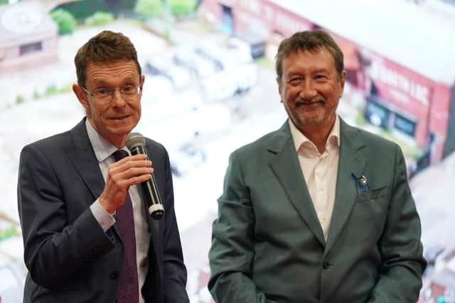 West Midlands Mayor Andy Street (left) and Peaky Blinders creator Steven Knight speaking at Digbeth Loc. Studios in Birmingham, a new development aimed to position the West Midlands as a globally significant destination for premier film and television production