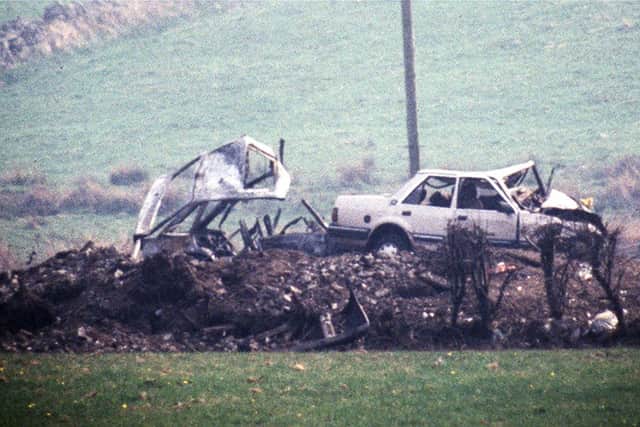 SCENE OF IRA BOMB ATTACK KILLING JUDGE GIBSON AND HIS WIFE IN 1987