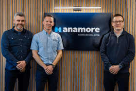 Anamore, a design and building remediation specialist headquartered in Omagh and operating across Ireland and the UK, has secured a £450,000 funding package from HSBC UK to support the first phase of its long-term growth strategy. Pictured is James McCallan, Anamore, Anthony Marley, Anamore and Steven McCormick, HSBC