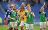 Josh Magennis (second left) celebrating with team-mates after Northern Ireland’s win over Ukraine at EURO 2016. (Photo by Colm Lenaghan/Pacemaker)