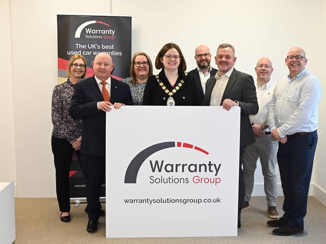 Warranty Solutions Group (WSG), the UK’s market-leading provider of extended automotive warranties, has expanded its operations into Northern Ireland with a third office near Belfast. Pictured are the Mayor of Ards and North Down, councillor Jennifer Gilmour and the Northern Ireland team at Warranty Solutions Group. Picture: Michael Cooper