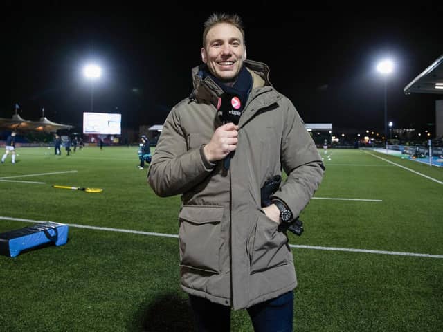 Viaplay presenter and former Ulster player Stephen Ferris during a BKT United Rugby Championship match in Scotland. (Photo by Craig Williamson/SNS Group)