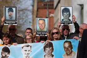 A coroner is delivering findings following an inquest into the killing of five people in shootings involving the British Army in west Belfast 50 years ago. Photo: Liam McBurney/PA Wire