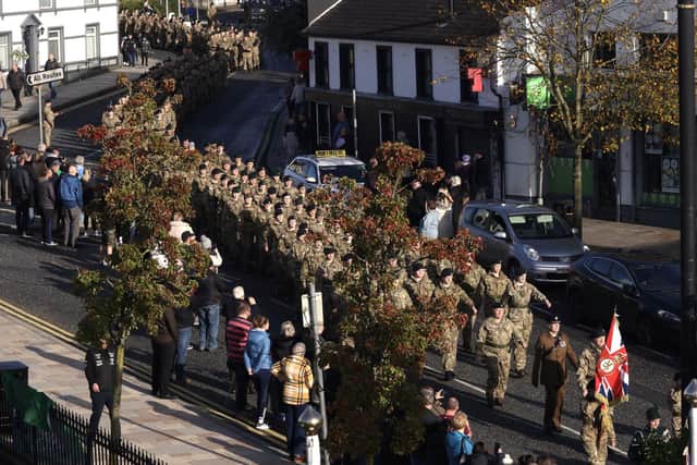 Hundreds of Army Cadets paraded through Ballyclare to celebrate the organisation first arriving in Northern Ireland 80 years ago.