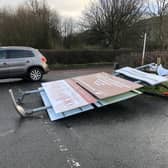 Sign blown down on Cromore Road, Coleraine blocking the road