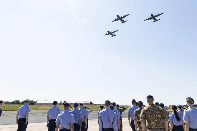 A Hercules flypast took place at Aldergrove, Co Antrim today to mark the forthcoming retirement of the aircraft from the RAF after 56 years of service.