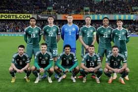 Northern Ireland team line-up before Tuesday’s UEFA Euro 2024 Qualifier against Slovenia at the National Football Stadium at Windsor Park, Belfast. PIC: William Cherry/Presseye