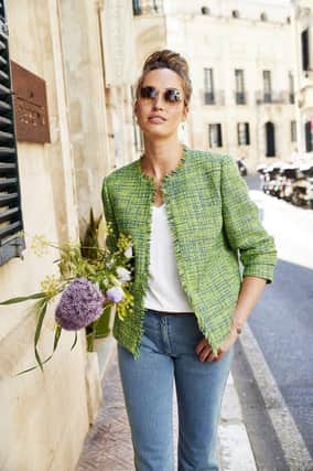 Cotton Traders Coco Lime Boucle Jacket, £62, available from Cotton Traders (other items, stylist's own).