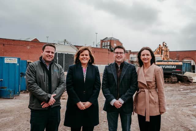 Fairhill Shopping Centre has awarded Antrim firm, Cleary Contracting Limited, the construction contract for Primark. Pictured are Jonathan Cleary, Cleary Contracting, Valerie McLernon, manager, Fairhill Centre, Ryan Walker, Magmel Ballymena Limited and Tanya McKeown, TDK