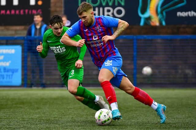 Adam Salley on the ball for Ards in Saturday's 1-1 Championship draw with Dundela