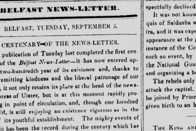 Centenary of the News Letter (September 5, 1837).