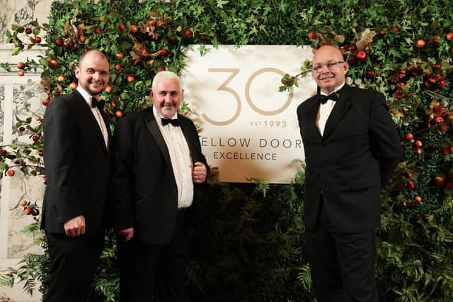 Celebrating 30 successful years are Andrew Dougan, managing director, Yellow Door, Belfast; Simon Dougan, managing director, Yellow Door, Portadown and Gary Dougan, operations of Yellow Door Bakery. The gala event raised funds for the NI Cancer Fund for Children and NI Chest, Heart and Stroke