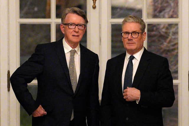 Photo dated 27/2/25 of Prime Minister Sir Keir Starmer (right) and then-British ambassador to the United States Peter Mandelson at the ambassador's residence in Washington, DC (Carl Court/PA Wire)