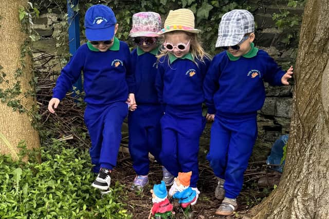 Pictured are children from Trinity Nursery School in Bangor wearing their favourite sunny accessories as they prepare to take part in Cancer Fund for Children’s Hats and Shades campaign.