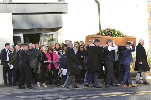 The funeral of John Rogers, a local music promoter and former personal manager to Van Morrison, who passed away this week took place on  Wednesday 25 January in 1st Comber Presbyterian Church followed by committal in Comber Cemetery. Picture By: Arthur Allison/Pacemaker Press.