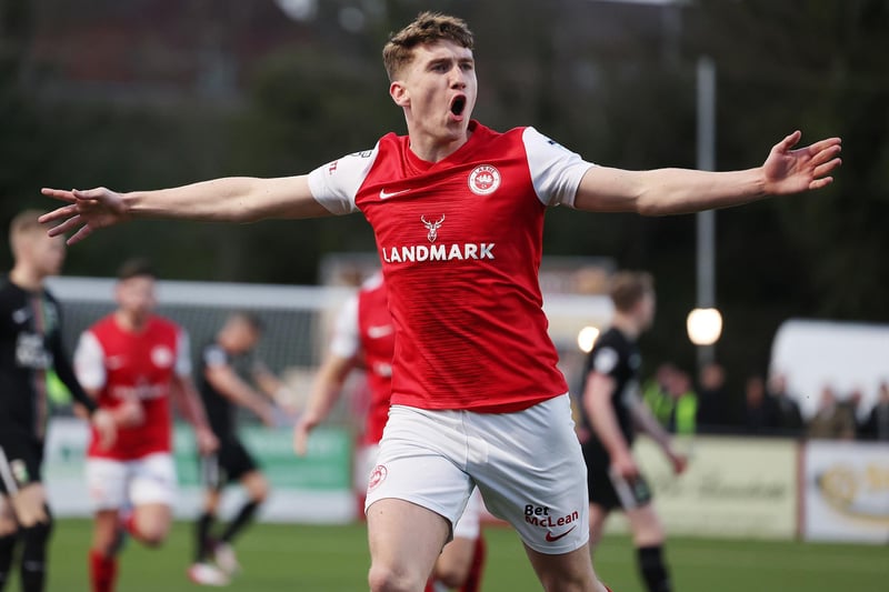 Michael Glynn celebrates after scoring his first goal for Larne in their 2-0 win over Glentoran