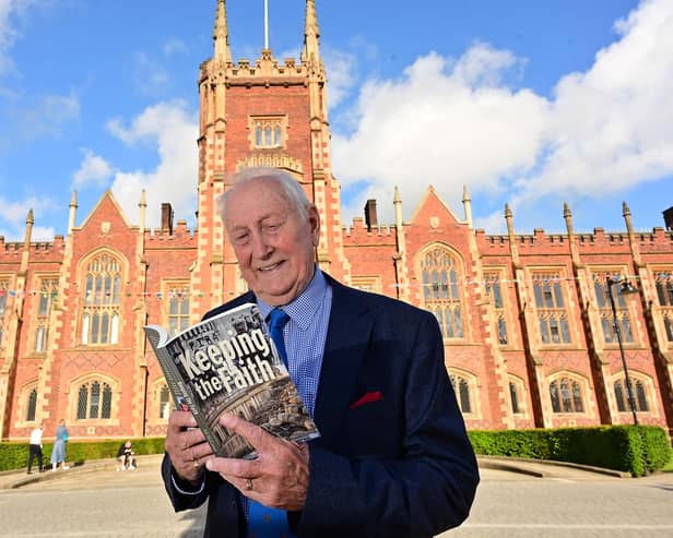 'Keeping the Faith' author Alf McCreary at Thursday's launch of the book at Queen's University in Belfast. Pic: Arthur Allison/Pacemaker Press