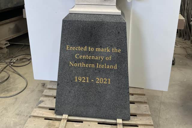 The plinth for the ceremonial stone to mark Northern Ireland’s centenary.
