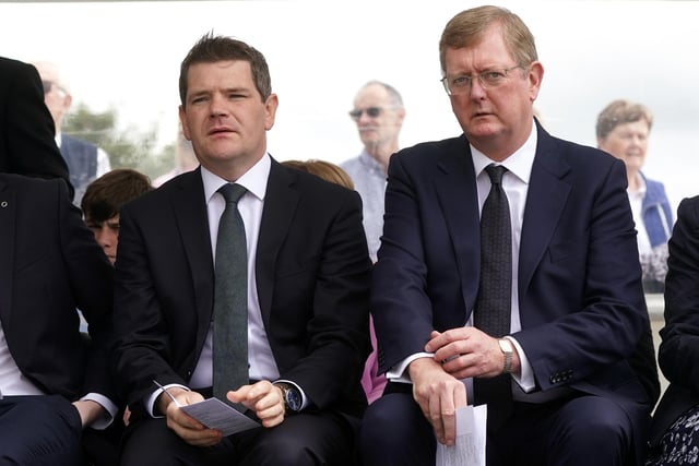 Ireland's Minister of State for European Affairs Peter Burke (left) and Lord Jonathan Caine, representing the British government, during  a service to mark the 25th anniversary of the Omagh bomb
