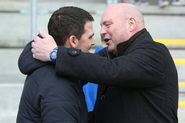 Linfield boss David Healy (left) with David Jeffrey in 2018. (Photo by INPHO/Brian Little)