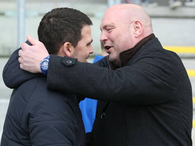 Linfield boss David Healy (left) with David Jeffrey in 2018. (Photo by INPHO/Brian Little)