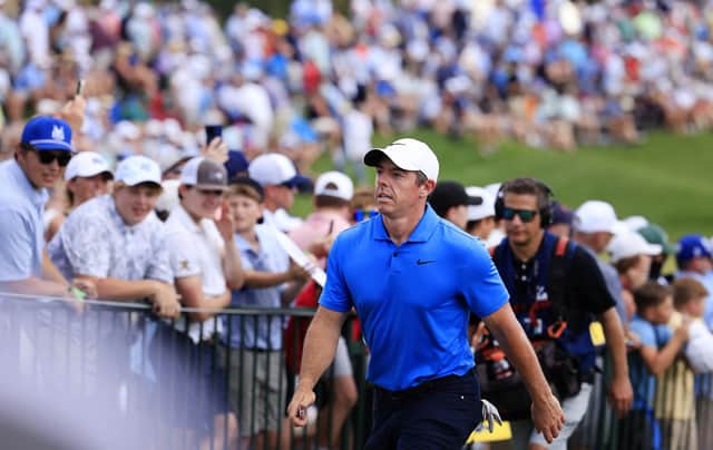 Northern Ireland's Rory McIlroy walks off the 18th green on the third day of the PGA Championship at Valhalla Golf Club in Louisville, Kentucky. (Photo by Justin Casterline/Getty Images)